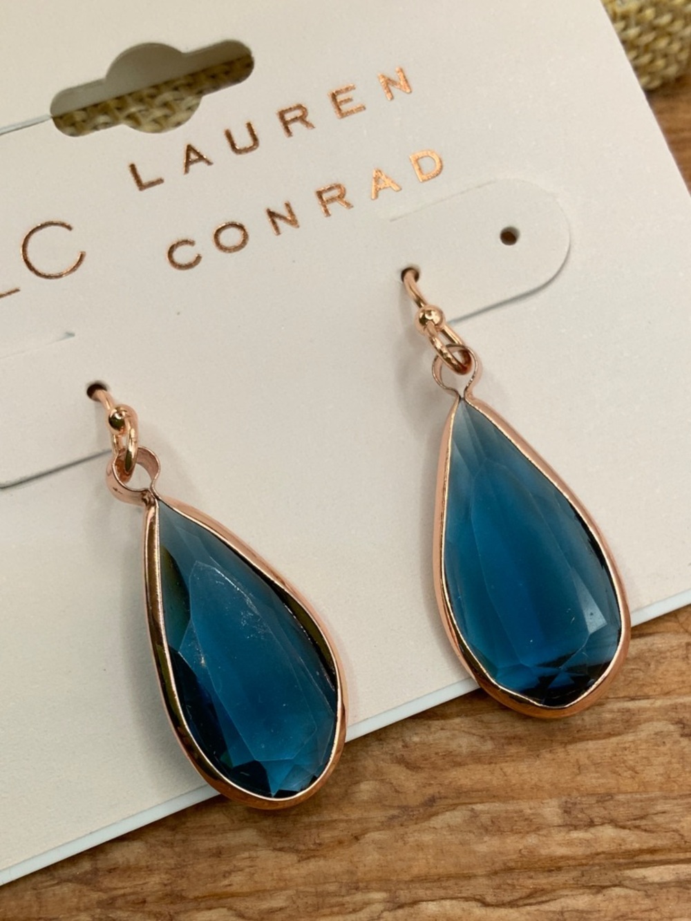 LC Lauren Conrad Blue Faceted Teardrop Gold-Tone Setting Earrings